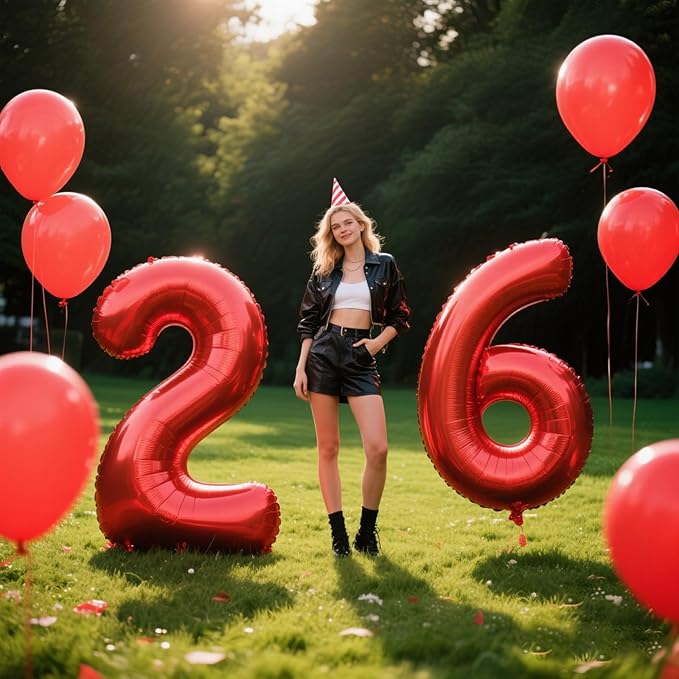 40 Inch Red Number 26 Digital Balloon,Jumbo Mylar Foil Helium Balloon for 26 Balloons for Birthday Party,Wedding Anniversary Party Decorations