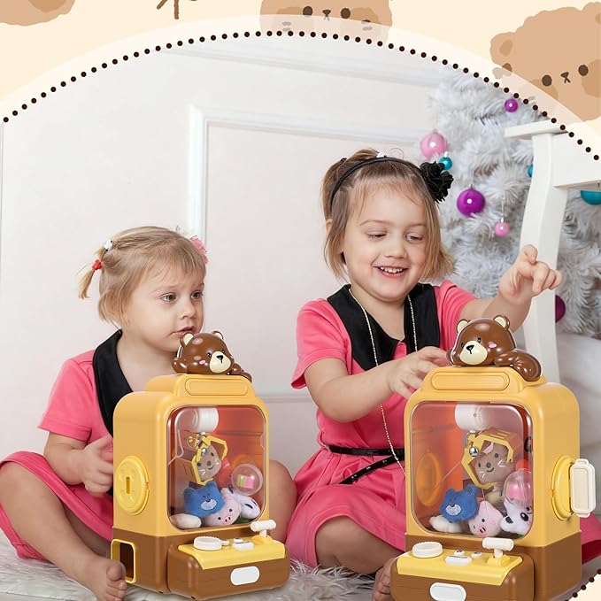 Cartoon Claw Machines for Kids 36 Prizes Age 6+ Mini Vending Machines with Music for Kid with Plush Toy Christmas Birthday Thanksgiving Girls Boys Gifts(Bear)