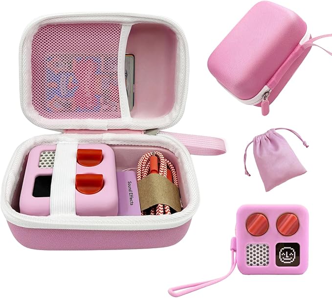 Hard Carrying Case and Silicone Cover for Yoto Mini, Protective Travel Carrier for Kids and Adventure Jacket with Card Pouch 3 in 1 Accessories Set for Yoto Mini Player, Pink