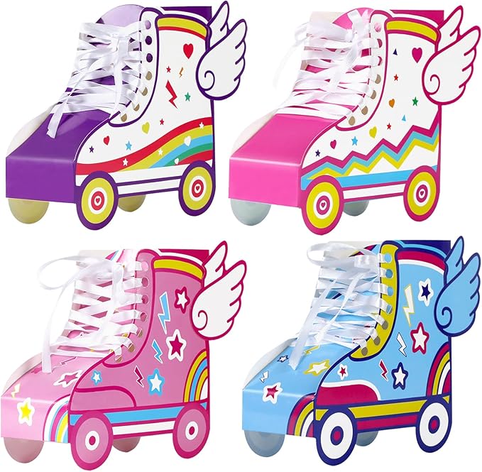 24 Pcs Roller Skating Birthday Party Favor Boxes Roller Skate Paper Boxes Table Centerpiece Sneaker Candy Treat Box Retro Skate Gift Wrap Box for Retro 60s 80s Birthday Party Decoration Supplies