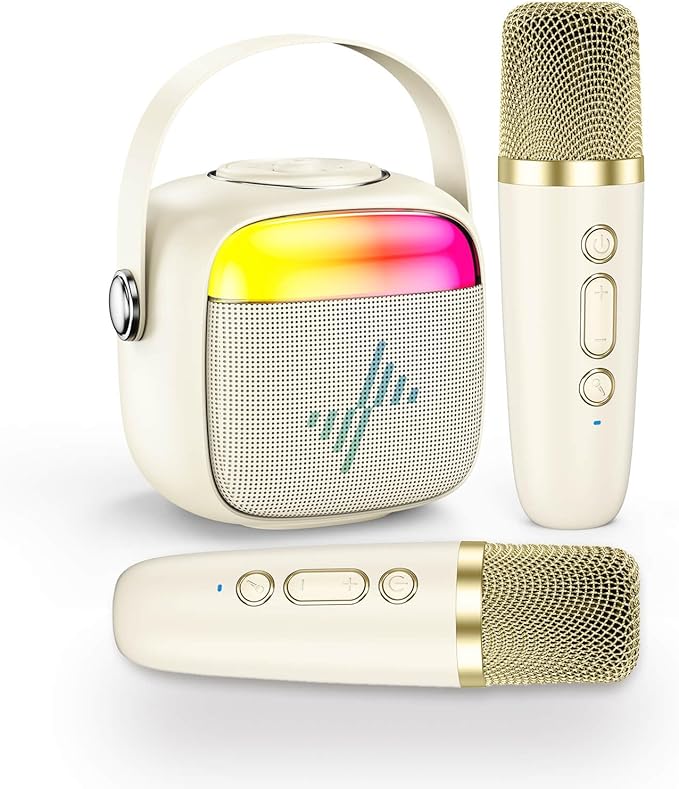 LENRUE Karaoke Machine for Kids, Birthday Gifts for Girls Boys with Wireless Microphone, Led Lights, Portable Bluetooth Speaker for Home, Family, Party (2MIC)