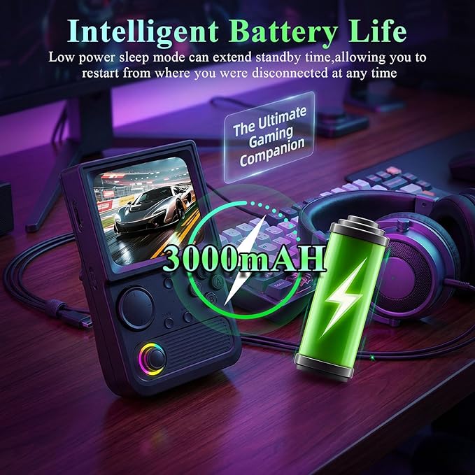 Retro Game Console R36T Handheld Game Console with 64GB Preloaded Games, Support WiFi Networked Fighting, 3.5" IPS Screen, Portable Emulator for Family, Adults & Nostalgic Players (Black R36T 3.5")
