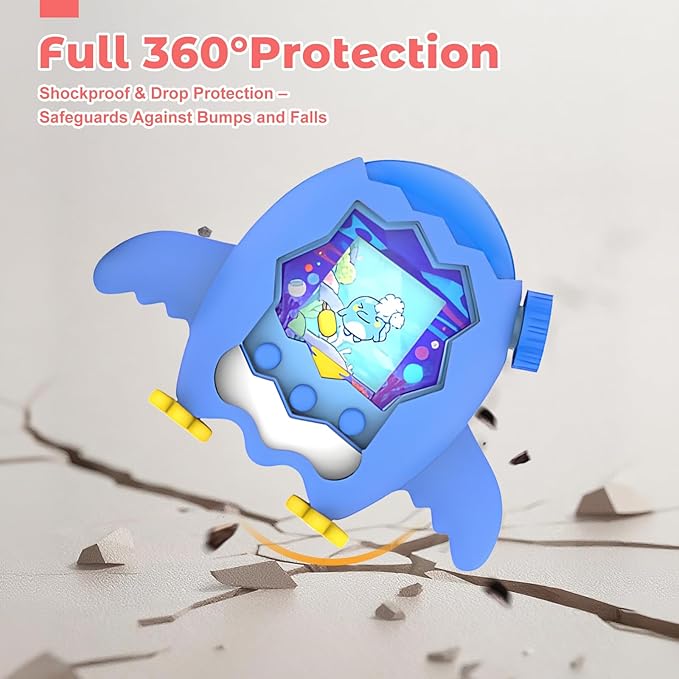 for Tamagotchi Paradise Case– Silicone Soft Shell Cover for Tamagotchi Paradise Electronic Pet,Waterproof Sweatproof Washable Shockproof Anti-Drop 360°Full Protection,Penguin Style(Luminous Blue)