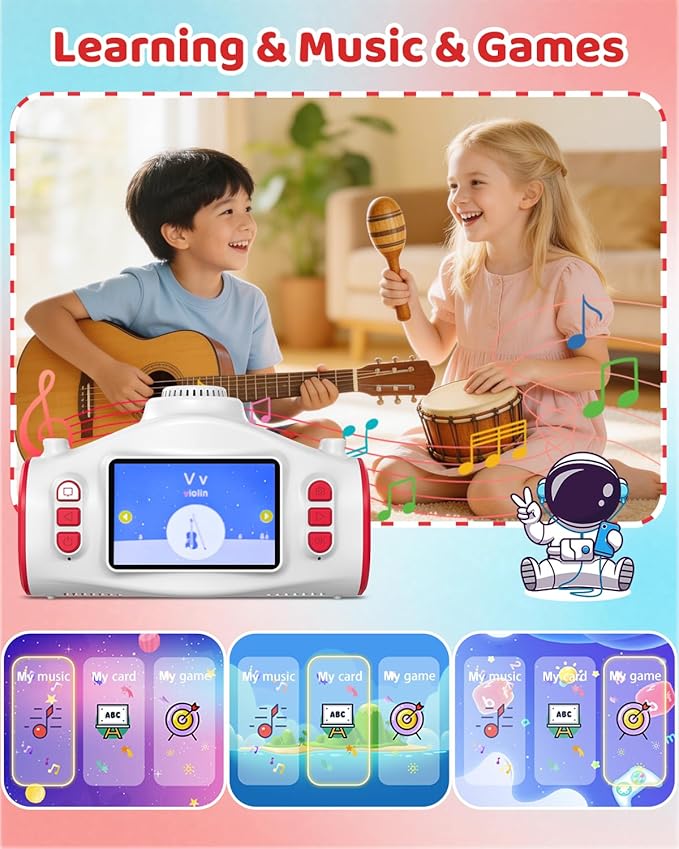 3 in 1 Kids Camera with Projector, 1080P Digital Video Camcorder, 48MP Photo Camera, Portable Toddler Camera Christmas Birthday Travel Gift Toy for Boys Girls Age 3 4 5 6 7 8 9 10 11 12, White