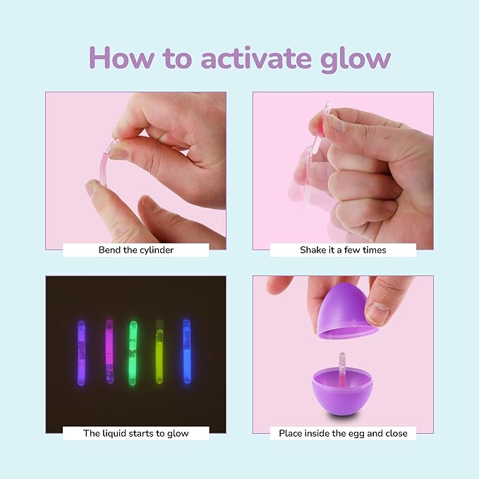 ArtCreativity Glow in the Dark Easter Eggs Set - 102 Eggs and 144 Glowsticks - Multiple Colors for a Glowing Spectacle - Unique Easter Egg Hunt Supplies - Glow in the Dark Party Favors
