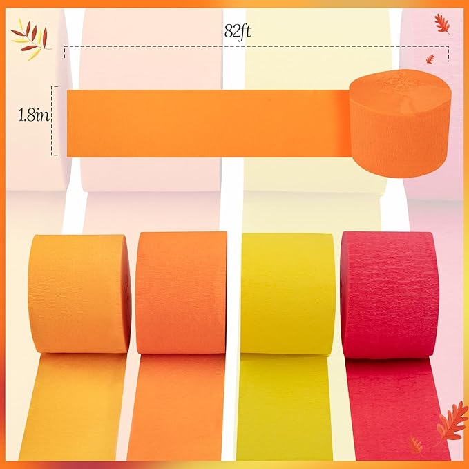 Orange Streamers Party Decorations, 8 Rolls Red Orange Yellow Crepe Paper Streamers for Thanksgiving Party Decorations, Birthday & Home Backdrop Decorations