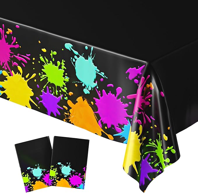 Blue Orchards Glow Party Table Covers (Pack of 2) - 54"x108" XL - Glow Birthday Party Supplies, Art Party Decorations, Glow in The Dark Decorations, Neon Table Cloths, Glow in The Dark Tableware