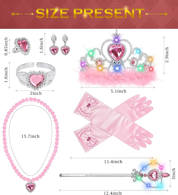 Princess Crown Tiara for Little Girls Princess Dress Up Accessories, Light Up Tiara Wand Toy Gifts for 3-6 Girl
