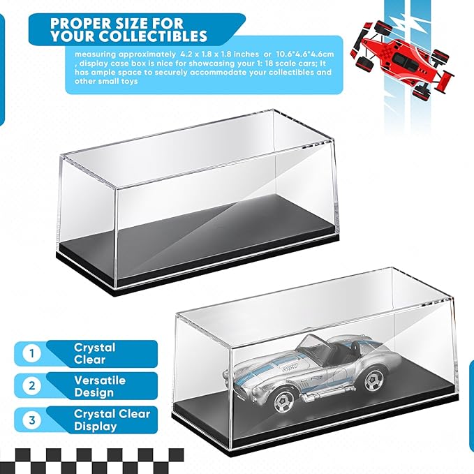 16 Pcs 1/64 Display Case Acrylic Model Cars Display Case 4.17 x 1.81 x 1.81 Inches Clear Plastic Vehicles Toy Cars Storage Collectors