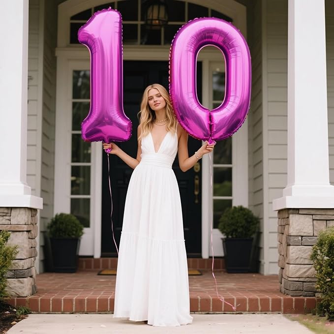 40 Inch Large 10 Balloon Numbers Rose Purple Big Foil Number Balloons Giant Helium Happy Birthday Party Decorations for Man and Women, Huge Mylar Anniversary Party Supplies