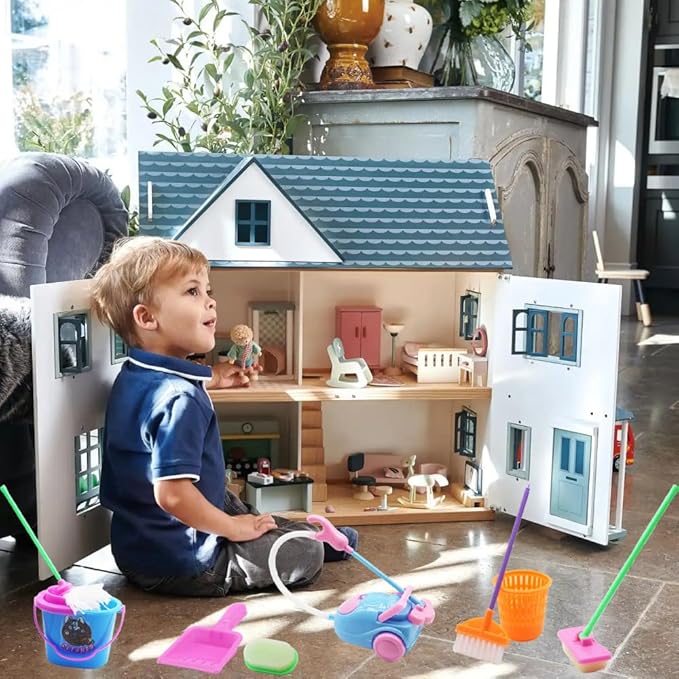 Doll House Accessories and Furniture Set, Miniature Bucket Doll Housework Cleaning Supplies Mini Dollhouse Accessories Dollhouse Furniture Decoration for 11.5 inch Doll (Doll House Cleaning)