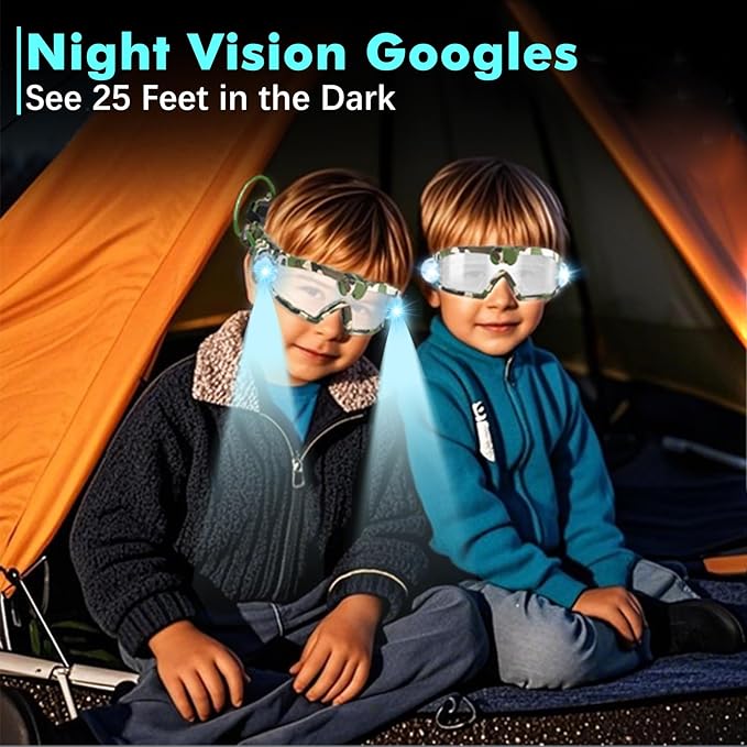 sportsvoutdoors Kids Night Vision Goggles - Adjustable Spy Gear Kids Goggles Toy with LED Light Beams, Cool Glasses for 6-12 Boys Girls Role Play in The Dark