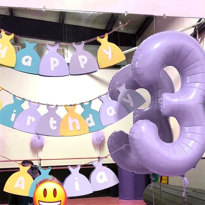 Large Dusty Pastel Purple 3 Balloons, 40 Inch Giant Light Purple Helium Mylar Foil Globos Numero for Girls, Self Inflating 3rd Birthday Balloon for Women Three Anniversary Party Decorations Supplies
