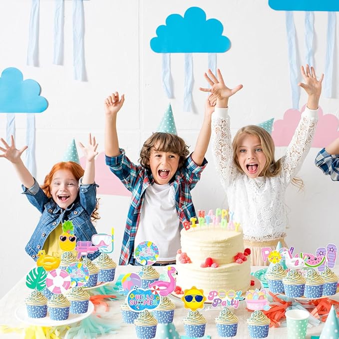36Pcs Summer Party Cake Toppers,Pool Party Decorations,Water Birthday Party Supplies
