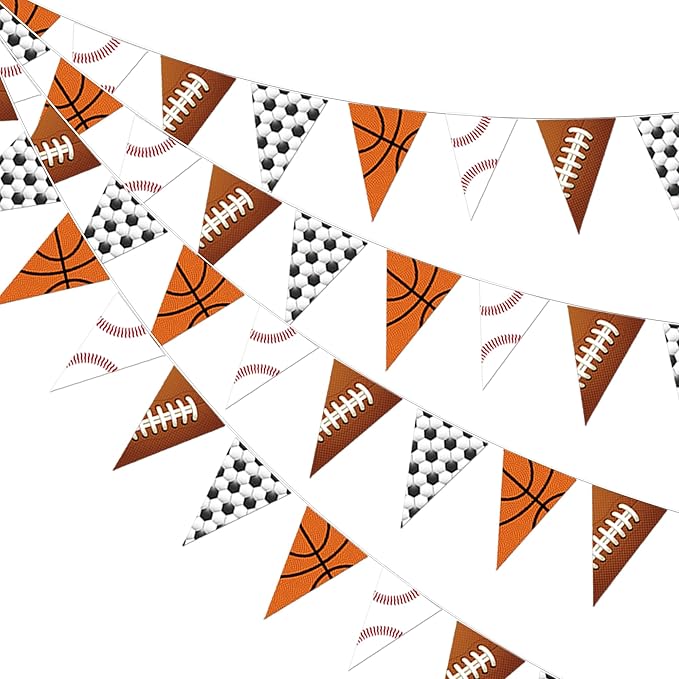 4 Pcs Sport Party Decorations Football Pennant Banner Basketball Banner Soccer Triangle Flags Sports Party Decorations for Party Supplies Hanging Decoration