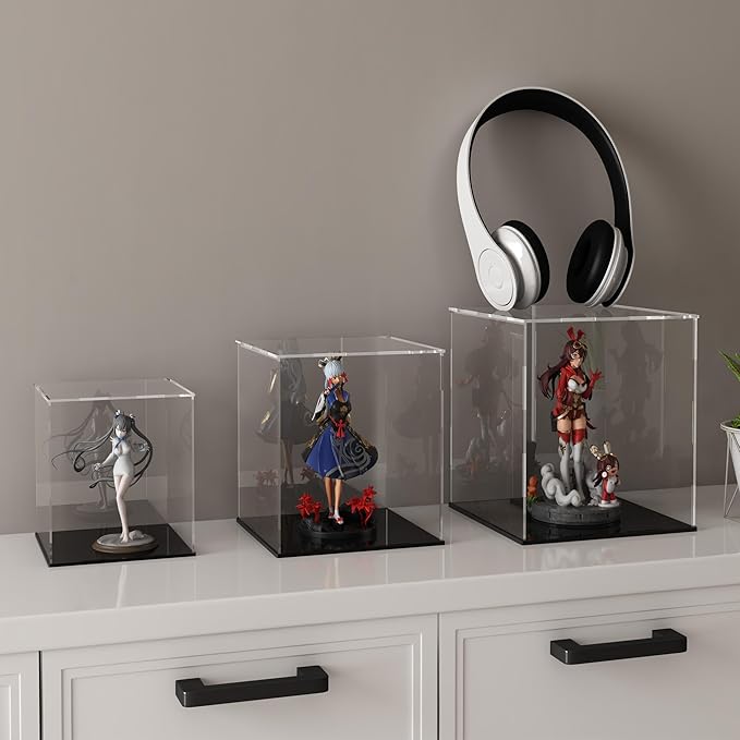 Acrylic Display Case for Collectibles and Toys, Versatile Clear Acrylic Display Box with Black Base for Action Figures and Trophy, 8x8x12-inch