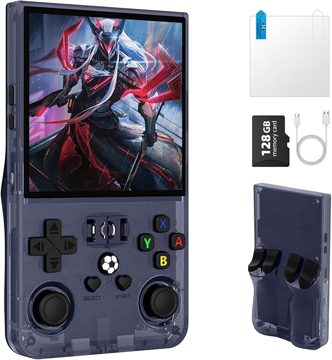 R36MAX Retro Handheld Gaming Console, Built-in 22,000+ Classic Games, Open Source Linux System, Portable Game Emulator Console, 4.0-Inch 4K HD IPS Screen Video Player, 4000mAh Battery (Gray 128GB)