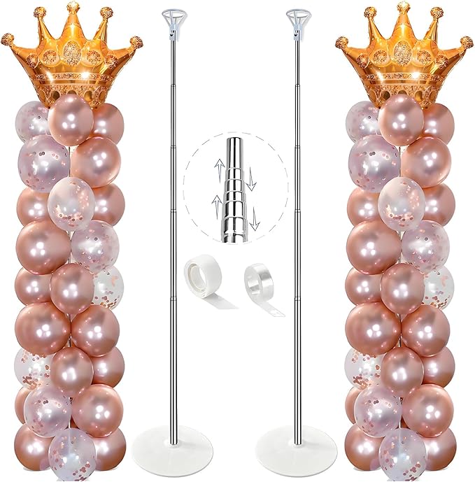 Balloon Column Stand Kit Set of 2, 7ft Height Adjustable Balloon Arch Kit, Metal Telescopic Pillar Balloon Stand, Birthday Party, Graduation, Wedding Christmas Decorations