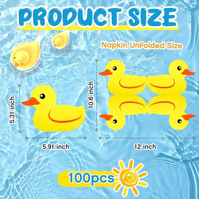 Henoyso 100 Pcs Rubber Duck Paper Napkins Cute Party Napkins Rubber Duck Party Supplies for Birthday Baby Shower Dinner Picnic Summer Table Decorations Favors