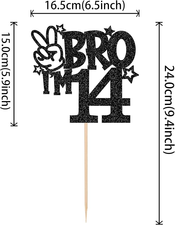 1 PCS Brother I'm 14 Cake Topper Glitter Star Happy 14th Birthday Cake Pick Bro I'm 14 Cake Decoration It's My 14th Birthday Decorations for Boys Cheers to 14 Years Old Birthday Party Supplies Black