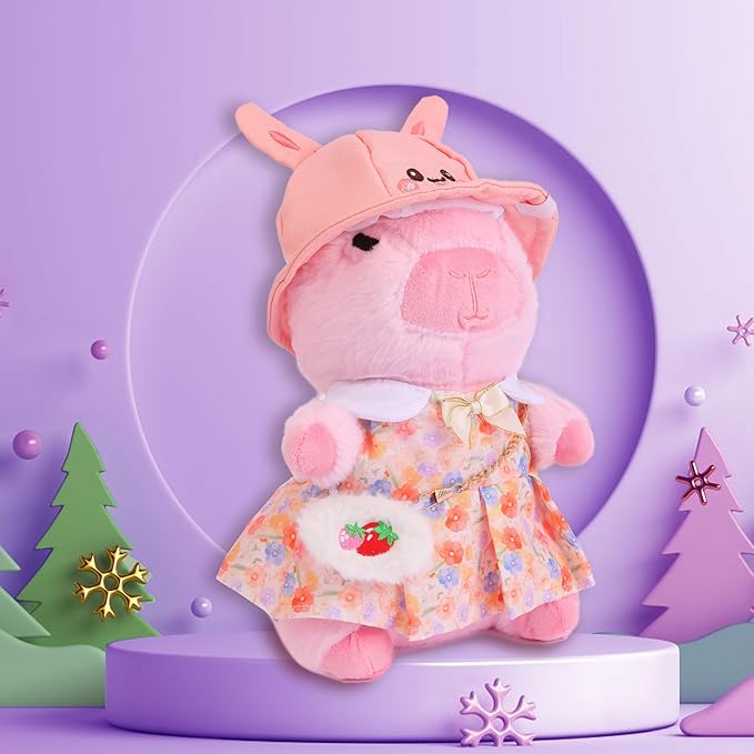 Cute Capybara Plush Toy with 10 pcs Clothes & Accessories, Dress Up Capybara Stuffed Animal Plush Toys, 10.2 in Capybara Plushies for Girl Boy Birthday