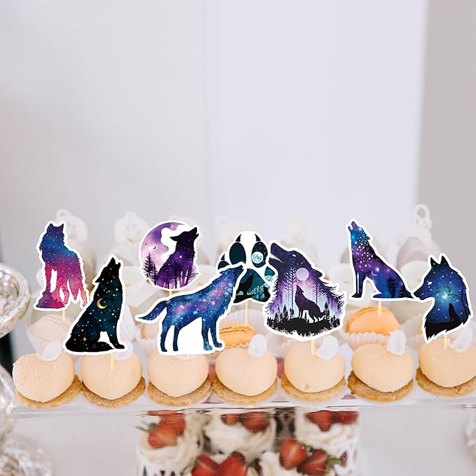 Wolf Themed Party Decorations - 40PCS Wolf Birthday Party Decorations Star Moon Cupcake Toppers Cupcake Picks Cake Decor Animal Baby Shower Birthday Wedding Supplies