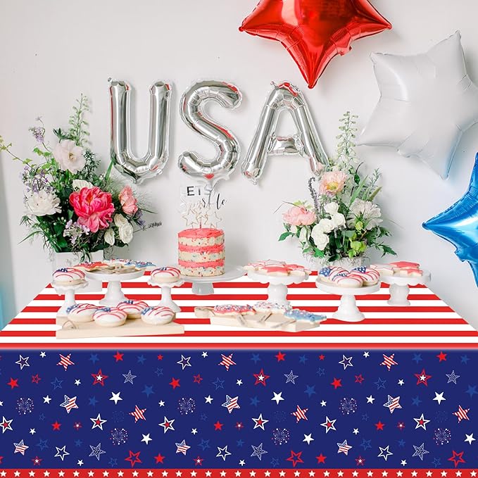 4 Pack Patriotic Tablecloth 4th of July Tablecloth Patriotic Decorations American Flag Party Table Cloth Patriotic Themed Party Supplies Memorial Party Decorations 86 x 51 in