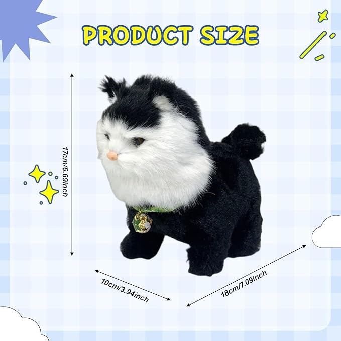 Electronic Walking Cat Toy, Robotic Pet, Vivid, Realistic, with Moving Tail, and, for Children, Black
