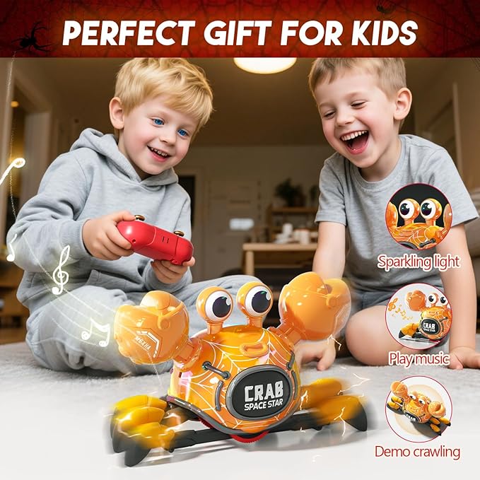 Remote Control Robot Crab Toy,Rechargeable With LED Lights And Music, Fast Crawling 360-Degree Stunt Rotation, 2.4GHz RC Robot Toys, 3 4 5 6 7 8 9 10 Birthday Gifts For Boys And Girls（Yellow)