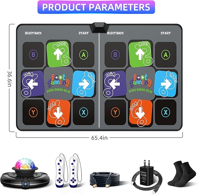 FWFX Dance Mat for TV Games - Wireless Musical Electronic Dance Pad for Kids & Adults, 2-Player Indoor Active Exercise Game for Family Parties, Birthday for Boys and Girls