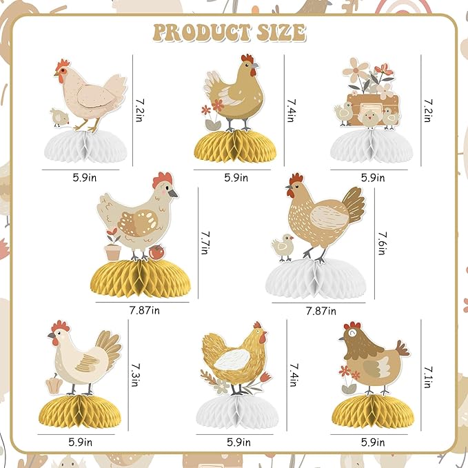 Chicken Party Decorations Chicken Birthday Table Decor 8pcs Chick Honeycomb Centerpieces Boho Rooster Hen Party Decor Farm Animal Walking Animal Chick Barnyard Baby Shower Gender Reveal Party Supplies