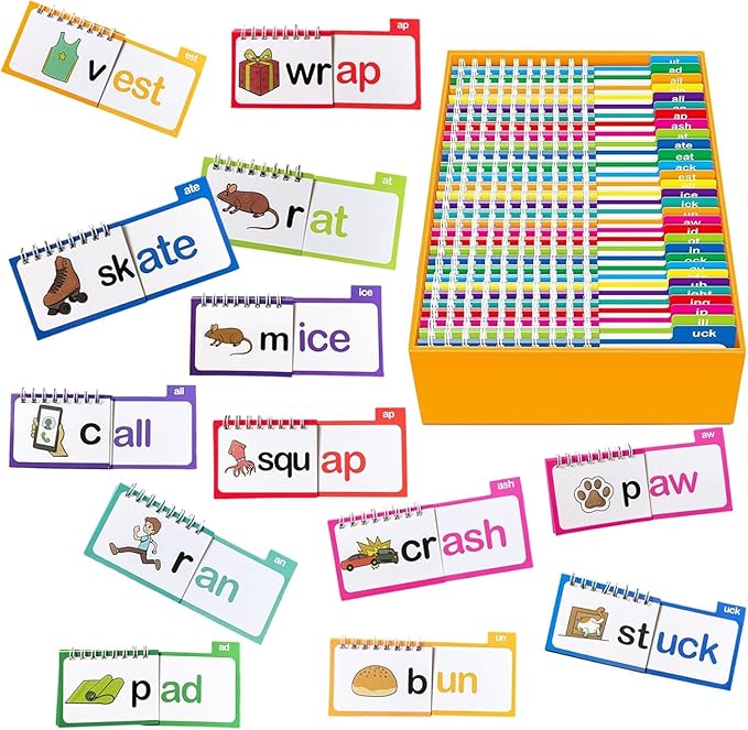 30 Read Word Families Learn to Read Flash Cards Set, Phonics and Sight Words with Activity Book, Read and Rhyme Flip Activity Book,ABC Vocabulary Flashcards Reading Games