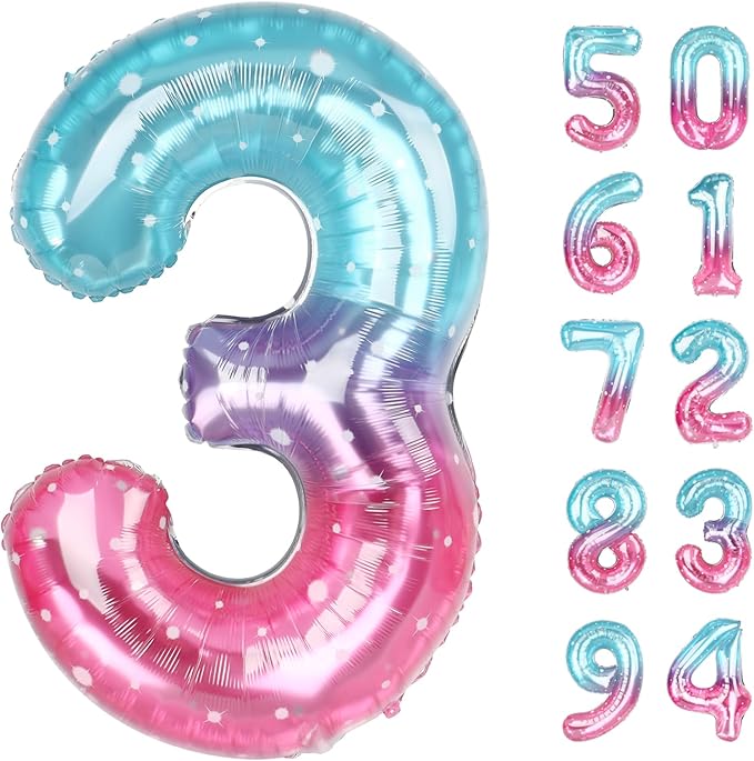 Starry Sky 3 Balloon, Number Balloons 40 Inch, 3rd Birthday Decorations for Kids Girls Women Party Supplies for Party Decorations, Number 3 Balloon
