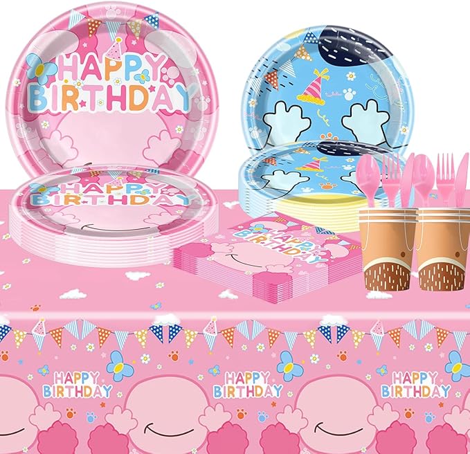 81Pcs Pink Dog Birthday Party Tableware Set Cute Dog Party Decoration Pink Cartoon Birthday Party Supplies