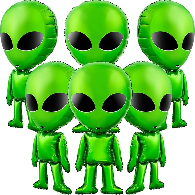 Meooeck 6 Pcs Large Alien Balloons Green Inflatable Alien Space Birthday Party Supplies for 420 Decorations Halloween Party Backdrop Home Trunk or Treat Car 31.5 Inch