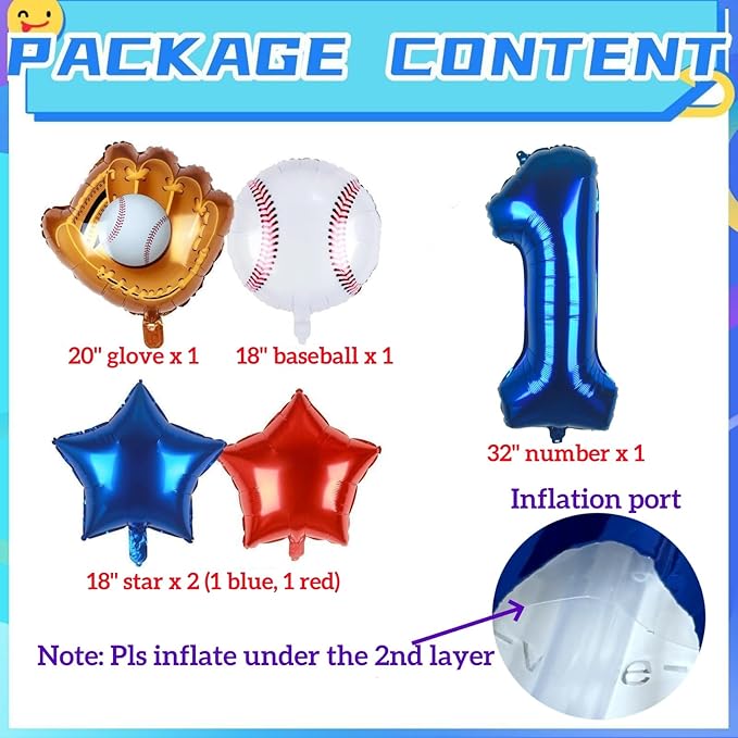 Baseball Balloons 1st Birthday Decorations for Boy | Rookie of the Year First Birthday Decoration Baseball Sports Theme Party Supplies Foil Mylar Navy Blue Red White Sports Balloon Arch Kits
