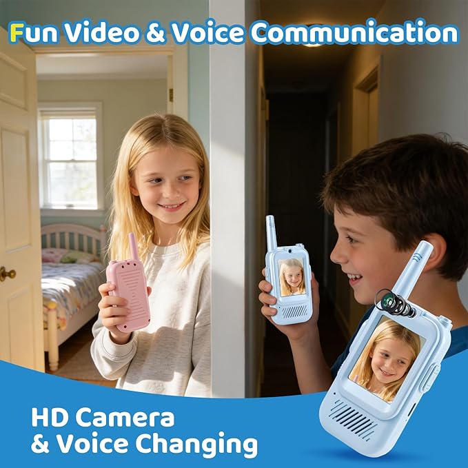 Video Walkie Talkies for Kids 2 Pack Rechargeable, HD Camera & Voice Changer Toys for Ages 3-12 Boys Girls,1000FT Long Range Two-Way Radios for Indoor Outdoor Camping Hiking Birthday