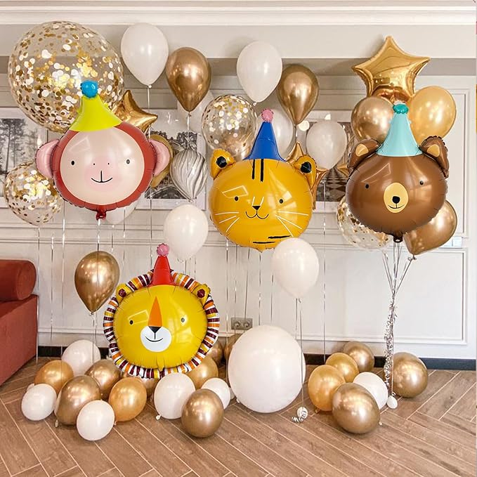 Animal Head Foil Balloon Kit, Lion Bear Monkey Cat foil balloon, Birthday Party Decorations, Baby Shower Supplies (Monkey(2 pieces))