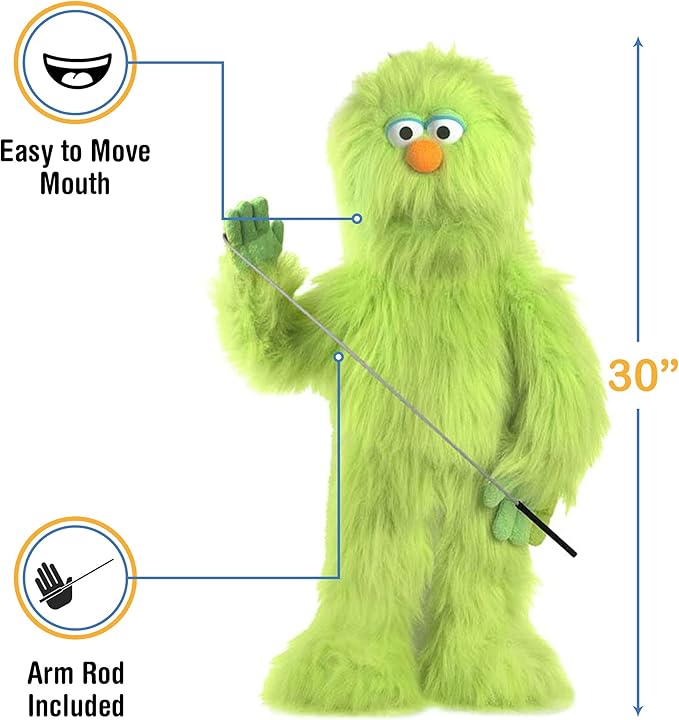 30" Green Monster Puppet, Full Body Ventriloquist Style Puppet