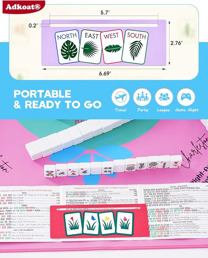 Adkoat® American Mahjong Card Line Finder Set Of 4 - Waterproof Mah Jongg Rules Reader & Tracker - ADHD Dyslexia Overlays Guided Reading Tool - Mahjongg Accessories and Gifts for Mahj Beginner Seniors
