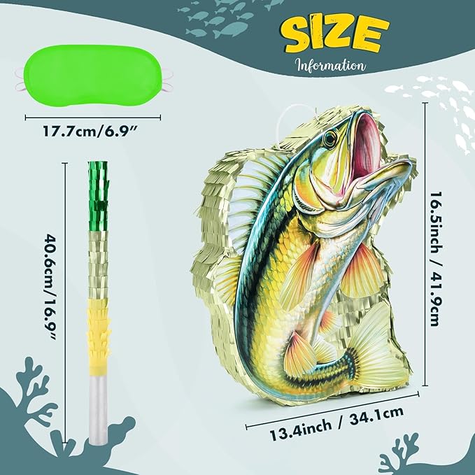 WERNNSAI Fish Piñata - Fishing Game Piñata Ocean Piñata Under the Sea for Boy Adult Party Decoration Summer Pool Party Game Supplies Favors with Bat Blindfold