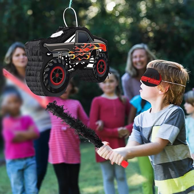 Hooqict Monster Truck Pinata Car Birthday Pinata with Blindfold and Bat Stick for Kids Boys Monster Truck Party Supplies Racing Car Construction Themed Party Decorations