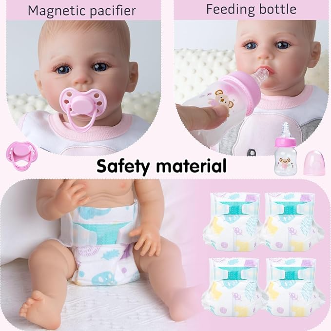 Reborn Baby Doll Clothes 18-22 Inch Pink Elephant Newborn Reborn Baby Clothes with Bassinet 20 inch Doll Accessories 12 Pcs Outfits
