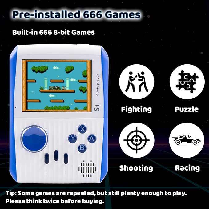 Kid Mini Handheld Retro Games Console Built in 666 Classic Games, Portable Handheld Video Games Console, 3 Inch Screen, 1020mAh Battery, Christmas Birthday Present Game Player for Boy Girl