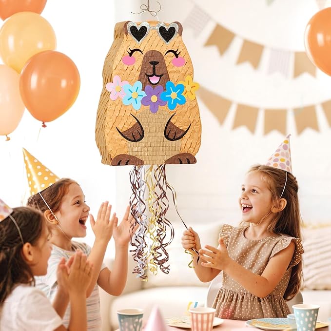 WERNNSAI Capybara Piñata - Animal theme Party Decorations Capybara Piñata with Blindfold and Bat for Kids Cute Birthday Baby Shower Decorations Classroom Party Game Supplies