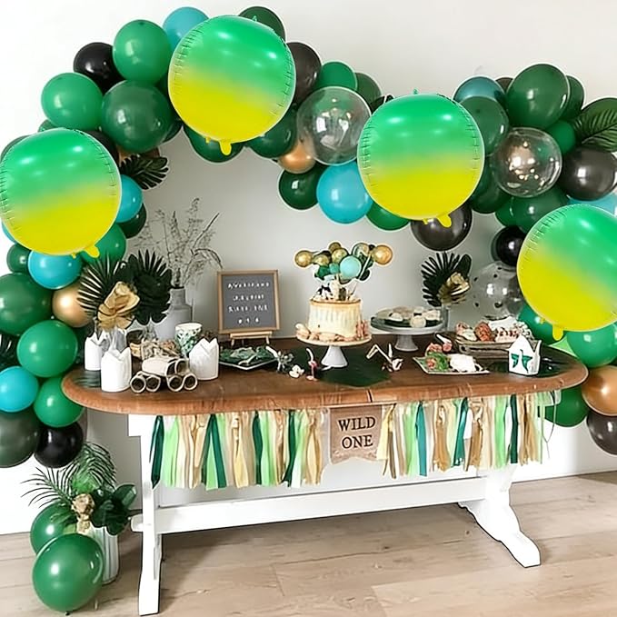 TONIFUL 8Pcs 22Inch Large Colorful Green 4D Giant Round Foil Balloon 4D Metallic Mylar Sephere Balloons for Christmas New Year Birthday Party Graduation Wedding Bridal Shower Decoration Supplies