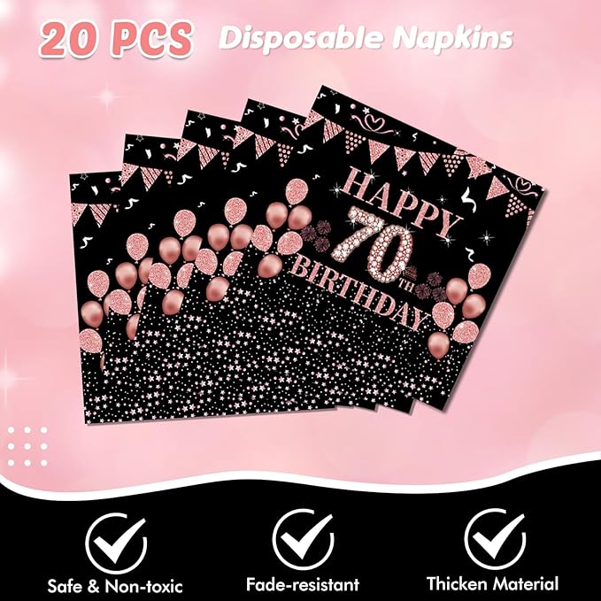 41PCS 70th Birthday Party Decorations, Black Gold Vintage 70th Tableware Set Paper Plate Napkin and Tablecloth, Back to 1955 Aged 70 Table Party Supplies, 70 Year Old Birthday Decor for Women Men