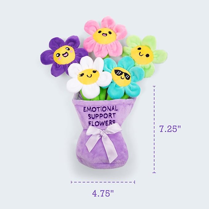 Emotional Support Flowers by Relatable, Easter Plush Cuddly Stuffed Animals and Toys, Cute Easter Basket Stuffers, Non Candy Easter Gift Basket Ideas, Includes 5 Plushies with Carrying Basket