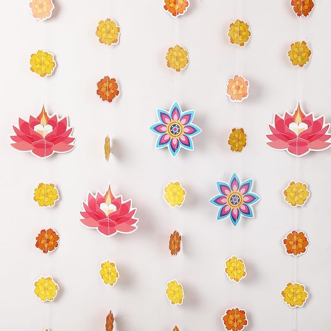 MARFOREVER 41 Ft Diwali Decorations Hanging Banner, Happy Diwali Hanging Streamers Diya Light Marigold Garland Indian Festival Decoration for Pooja Deepavali Home Doorway Curtain Party Supplies