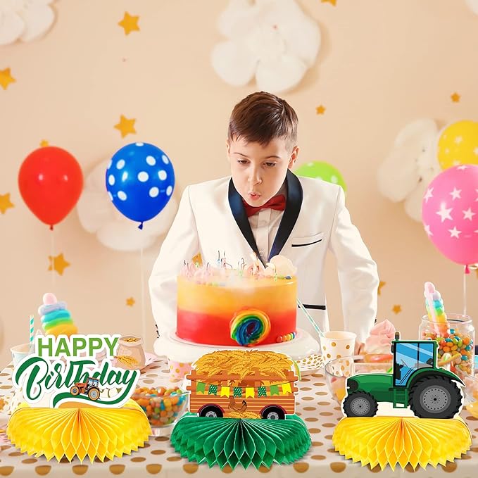 Zonon 6 Pieces Tractor Birthday Decorations, Tractor Honeycomb Table Centerpiece Party Supplies Farmhouse Decor for Tractors Birthday Party Supplies, 6 Designs